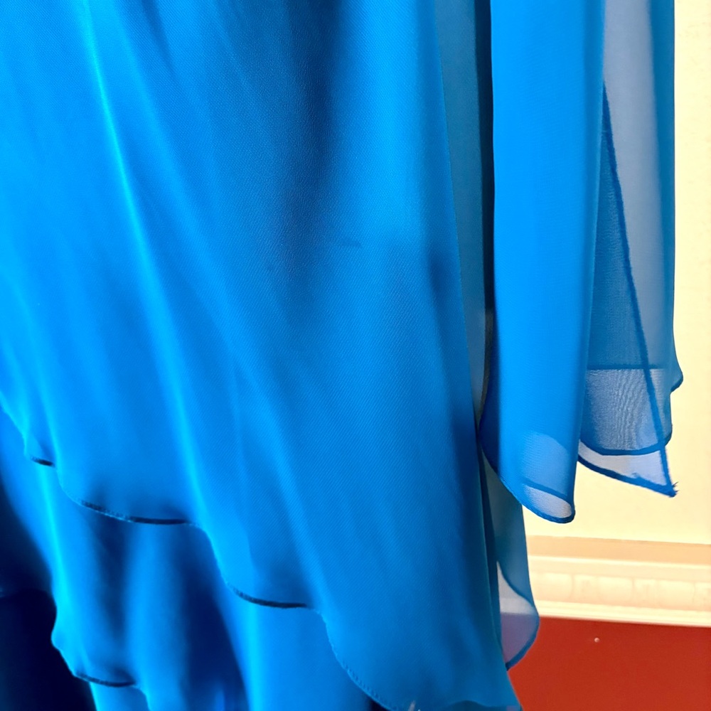 Vintage Cattiva tiered chiffon 2-piece bateau neck dress in teal blue - Picture 15 of 15